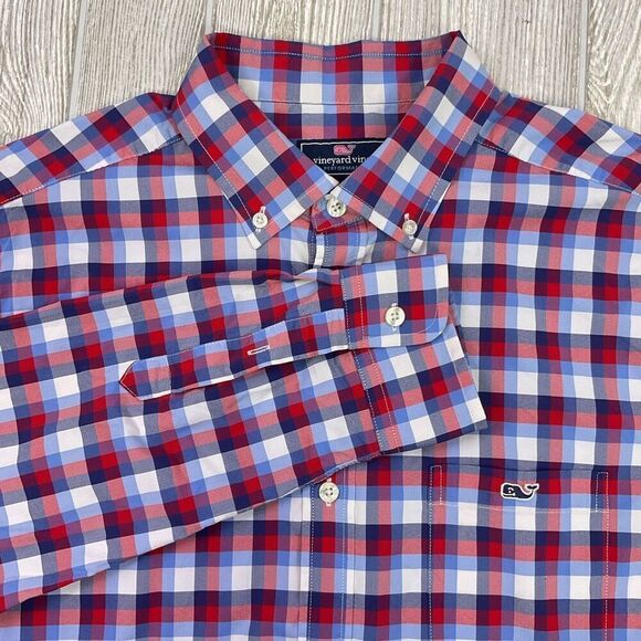 Vineyard Vines Performance Men's Large Tucker Long Sleeve Button Down Shirt Red - Picture 1 of 7
